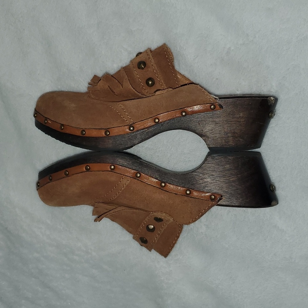 Michael Kors Rye Fringed Suede Studded Platform Clogs Size 8 - Picture 7 of 12